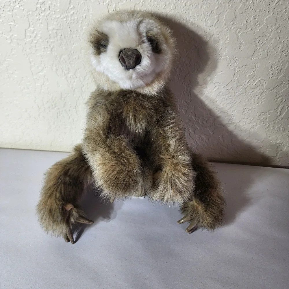 Folkmanis Three-Toed Sloth Hand Puppet Brown Faux Fur Realistic Plush Toy